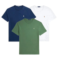 3er-Pack – Slim-Fit-Baumwoll-T-Shirts für Herren - MARINEBLAU • GRÜN • WEISS / S
