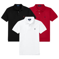 Kaufen Sie 1, erhalten Sie 3 – Polo-Shirt-Set aus Piqué-Baumwolle - SCHWARZ • WEISS • ROT / S